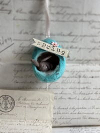Image 1 of Spun cotton bunny in speckled egg ornament