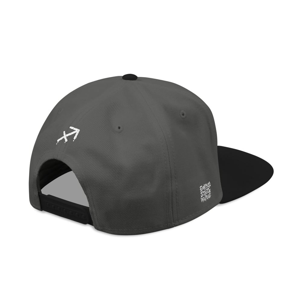 Image of Unisex Sagittarius Embroidered Snapback Hat — White Grunge 'Signs' Logo, Adjustable Flat-Brim Cap