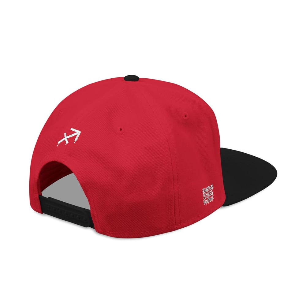 Image of Unisex Sagittarius Embroidered Snapback Hat — White Grunge 'Signs' Logo, Adjustable Flat-Brim Cap