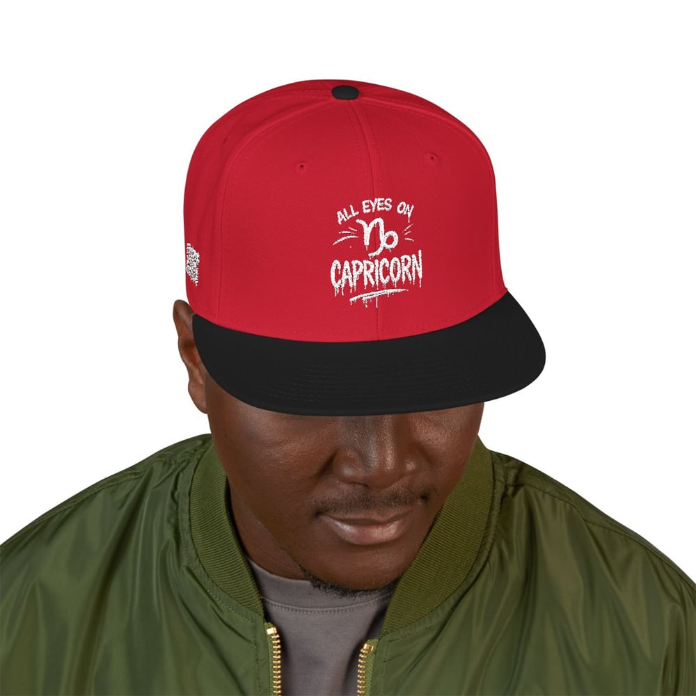 Image of Unisex Zodiac Capricorn Embroidered Snapback Hat — Stylized Capricorn Symbol & Text