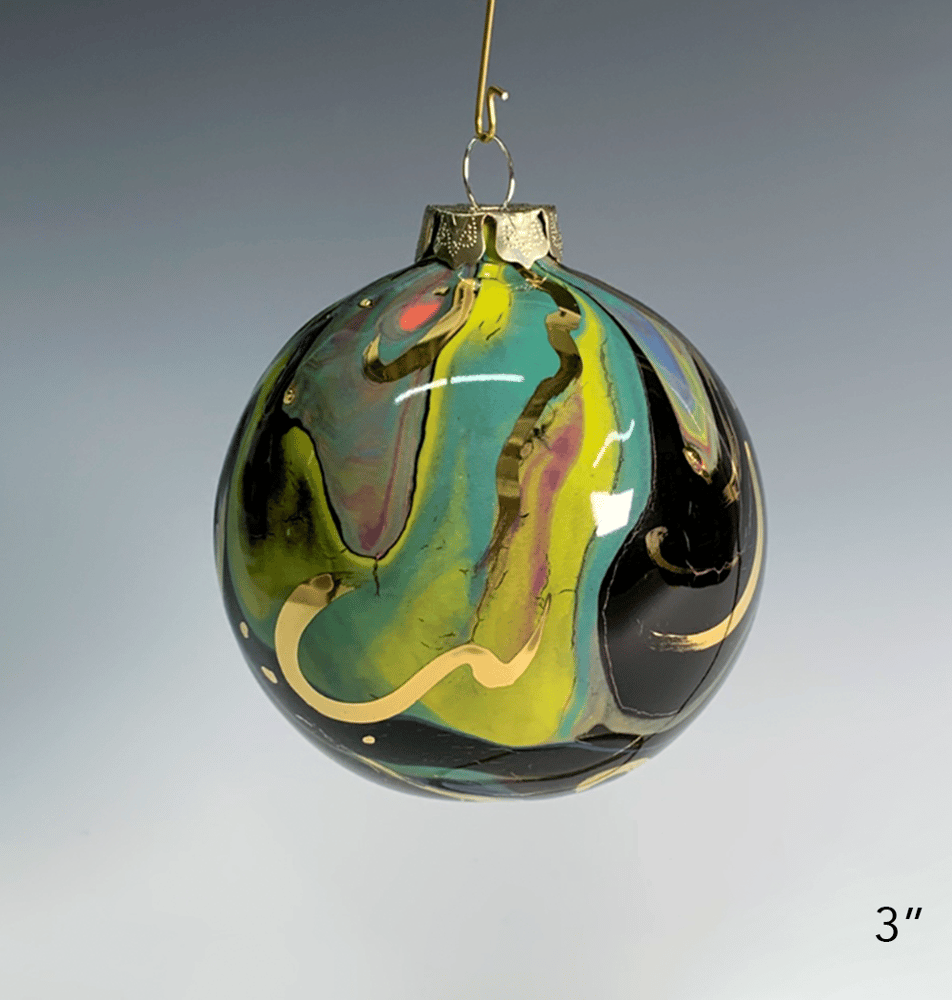 Image of  Limited Edition 20K Gold Luster Ornament 3" Black/Lime/Blue/Pink