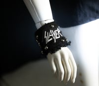 Image 3 of Studded Band Patch Denim Wrist Cuff