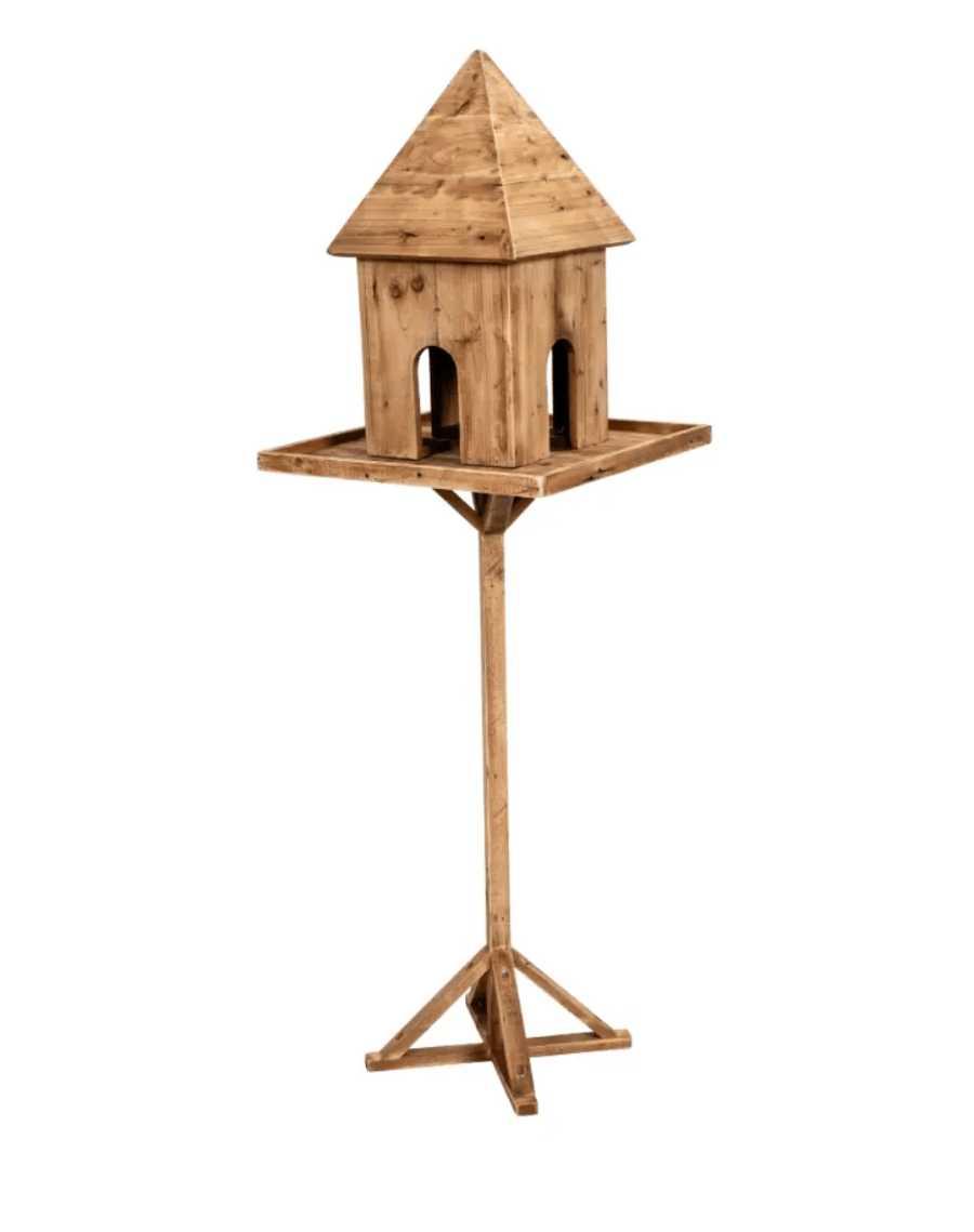 Image of Wooden Bird House Feeder - Natural 