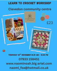 Image 1 of Clevedon learn to crochet Thursday December 18th 10.30-12.30