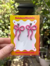 Strawberry Kiss Polymer Clay Earrings- Baby Pink Ribbon Dangles