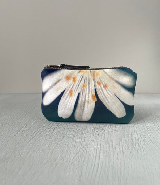 Image of Wild Stitchwort flower, velvet zipper purse - fits cards