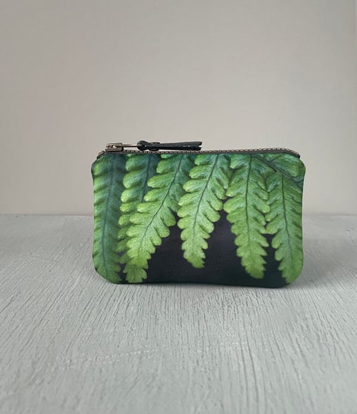 Image of Fern frond, velvet zipper purse - fits cards