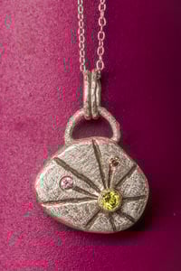 Image 1 of Recycled silver and 9ct pendant with Peridot and Sapphire