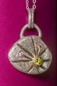 Image 2 of Recycled silver and 9ct pendant with Peridot and Sapphire