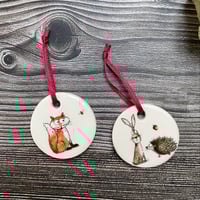 Image 1 of Handmade Fox / Hare / Hedgehog Hanging Decorations