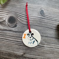 Image 1 of Black & White Dog with Bone Hanging Decoration