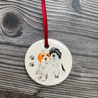 Image 1 of Two Little Dogs with Pawprints Hanging Decoration