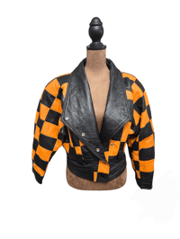 Image 1 of Orange & Black Leather Jacket 