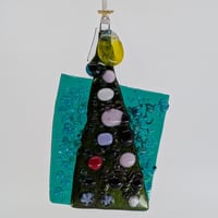 Image 1 of Teal Tree Fused Glass Ornament by Jimmy Dutcher