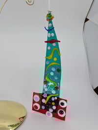 Image 1 of Tall Teal Tree Glass Ornament by Jimmy Dutcher