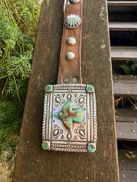 Image 5 of WL&A Handmade Old Style Heavy Ingot X Silver Coin Royston Turquoise Thunderbird Concho Belt 