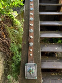 Image 6 of WL&A Handmade Old Style Heavy Ingot X Silver Coin Royston Turquoise Thunderbird Concho Belt 