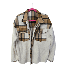 Image 1 of Fuzzy Plaid Button-up 