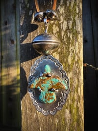 Image 1 of WL&A Royston Thunderbird Spirit Pendant w/ rotating XL Peace Silver Dollar Pearl - Size 4in x 2in