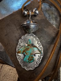 Image 4 of WL&A Royston Thunderbird Spirit Pendant w/ rotating XL Peace Silver Dollar Pearl - Size 4in x 2in