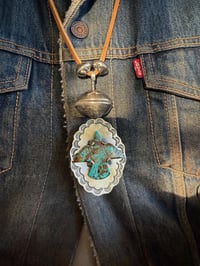 Image 5 of WL&A Royston Thunderbird Spirit Pendant w/ rotating XL Peace Silver Dollar Pearl - Size 4in x 2in
