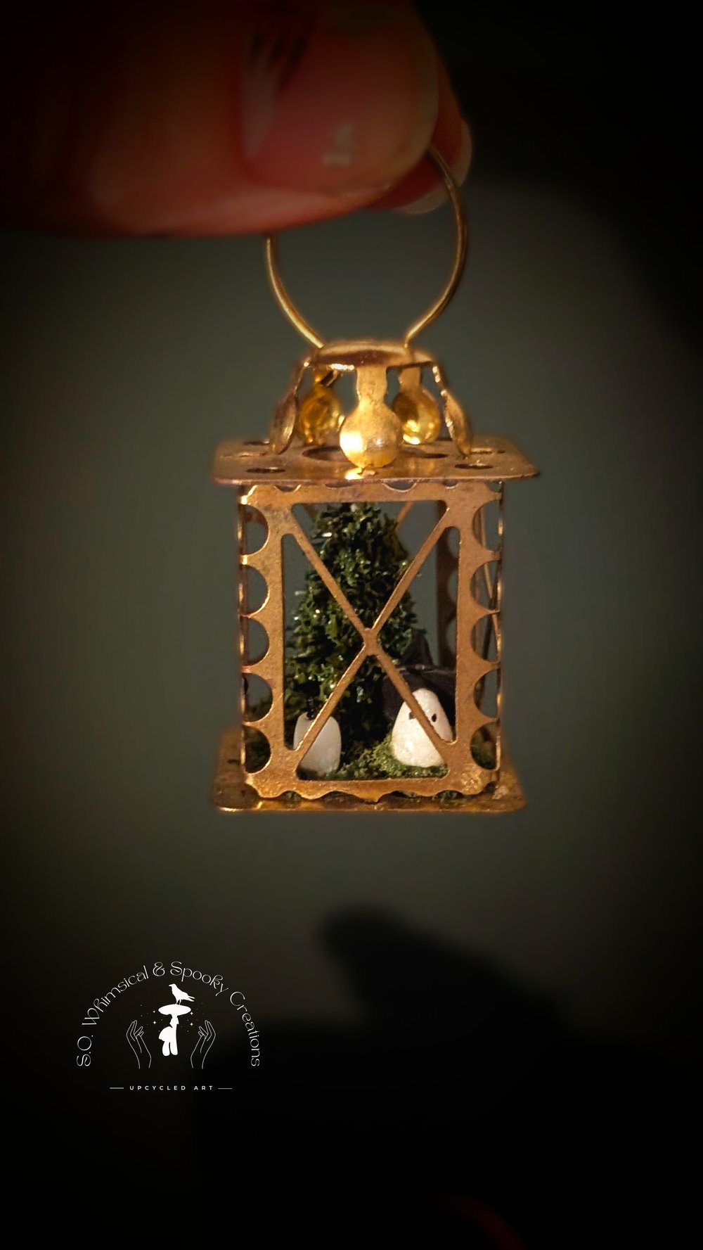 Image of  (FREE US SHIPPING) Tiny Witch Spirit with Candle & Tree in Vintage Lantern 