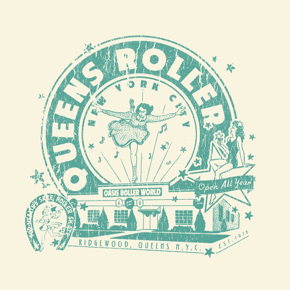 Image of Queens Roller Queens, NY Shirt - 100% cotton Roller Skating Shirt Oasis