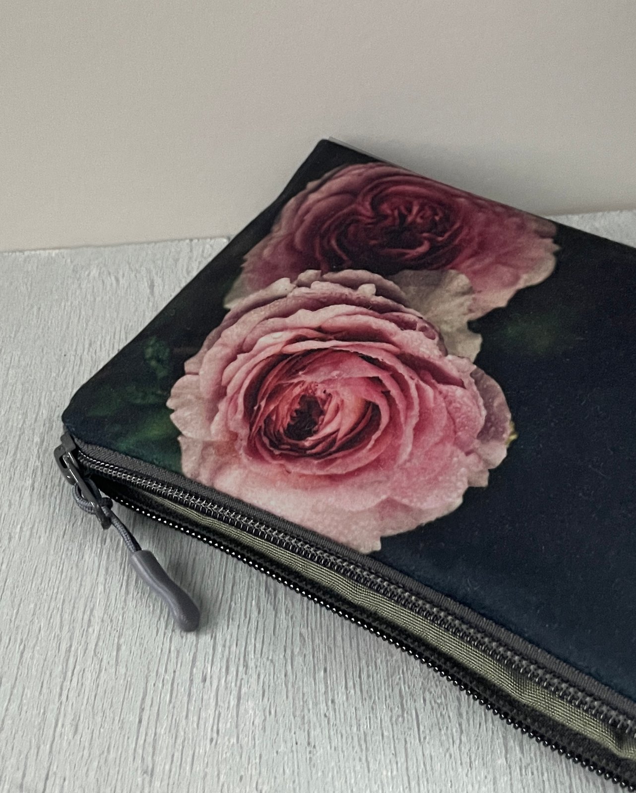 Winter rose, wash bag, make-up, travel zipper pouch | Red Ruby Rose