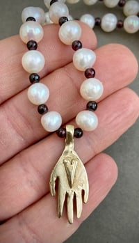 Image 2 of Lover’s Hand pendant with garnet and pearl