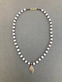 Image 1 of Lover’s Hand pendant with garnet and pearl