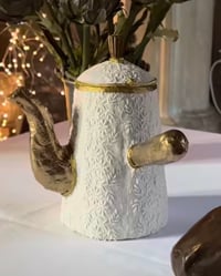 Image 3 of Chocolatière en papier maché et broderie ancienne 