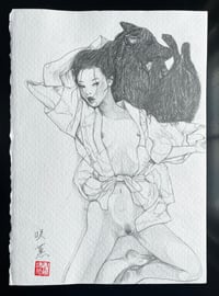 Image 2 of Study of woman and wolf / Original Pencil Drawing