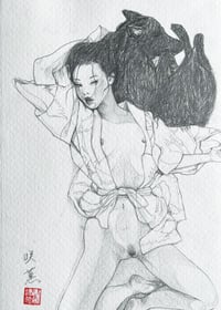 Image 3 of Study of woman and wolf / Original Pencil Drawing