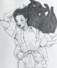 Image 1 of Study of woman and wolf / Original Pencil Drawing