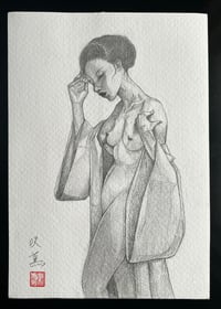 Image 2 of Study of female nude figure with Kimono / Original Pencil Drawing