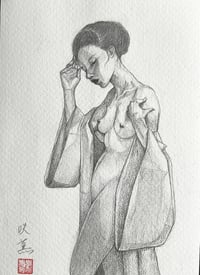 Image 1 of Study of female nude figure with Kimono / Original Pencil Drawing