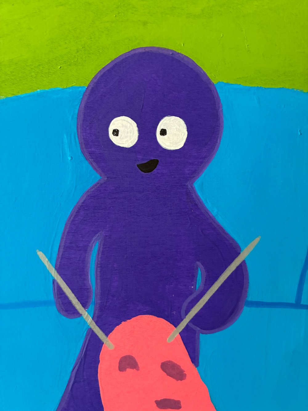 Tux and Fanny painting - "I knit you a new skin suit!"