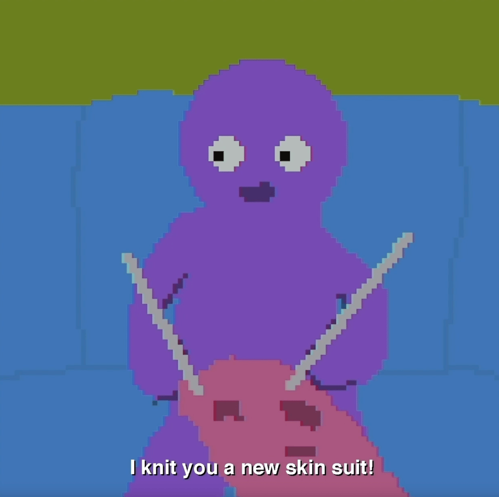 Tux and Fanny painting - "I knit you a new skin suit!"