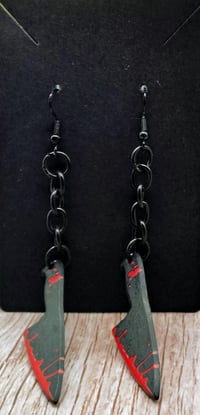 Image 2 of black knives, spooky Halloween earrings