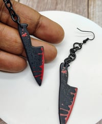 Image 3 of black knives, spooky Halloween earrings