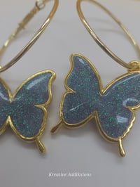 Image 2 of On the gold hoop Lavendar sparkle Butterfly Earrings