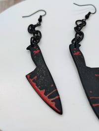 Image 4 of black knives, spooky Halloween earrings