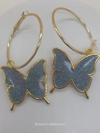 Image 4 of On the gold hoop Lavendar sparkle Butterfly Earrings
