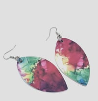 Image 1 of Vibrant Watercolor faux leather earring Drops