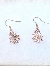 Image 1 of Rose Gold Spiderweb Earrings: Alloy Steel Halloween Jewelry