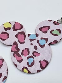 Image 5 of Hand crafted Cheetah Charm Mouse Shaped Faux Leather earrings
