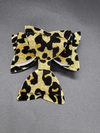 Image 6 of Leopard suede & glitter faux leather glitter 2pc hair bow set
