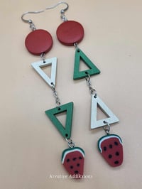 Image 6 of Watermelon Drop Handpainted Earrings