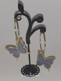 Image 6 of On the gold hoop Lavendar sparkle Butterfly Earrings