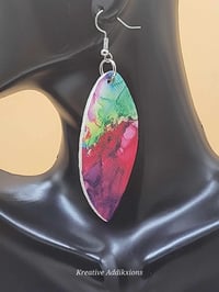 Image 3 of Vibrant Watercolor faux leather earring Drops
